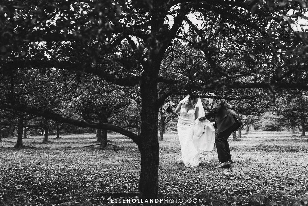 Couple in orchard in black and white